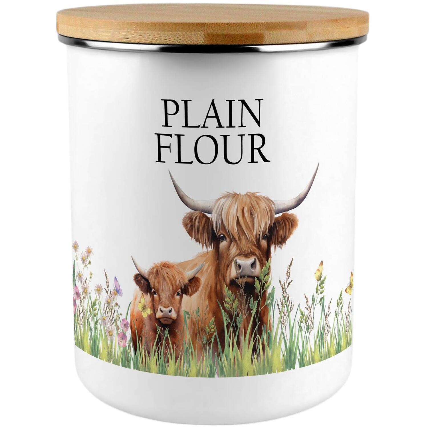 Purely Home Highland Cow & Calf Extra Large Plain Flour Canister - Brown - Image 1