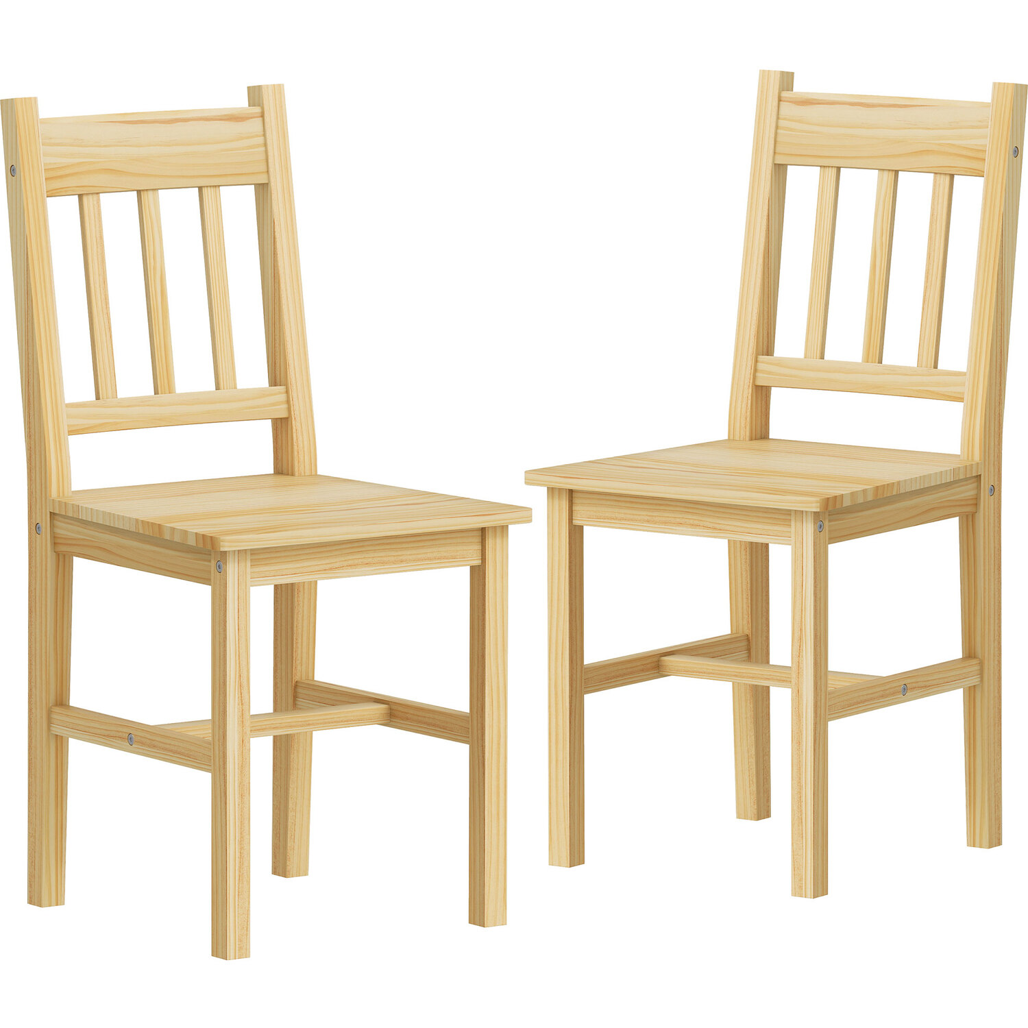 Homcom Dining Chairs Set Of 2, Pine Wood Frame, Slat Back, Kitchen, Natural - Natural Wood Finish - Image 1