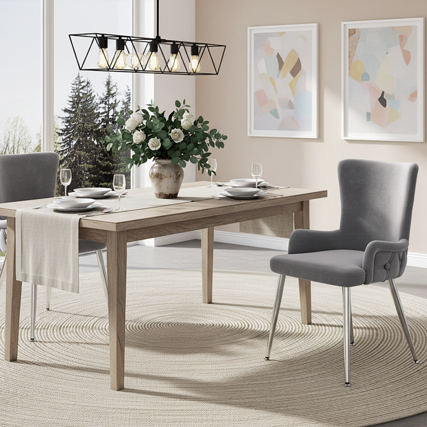 Aka Velvet Dining Chair, Luxurious Lounge Chair With Four Silver-Coloured Metal Legs, Grey, Set Of 2 - Grey