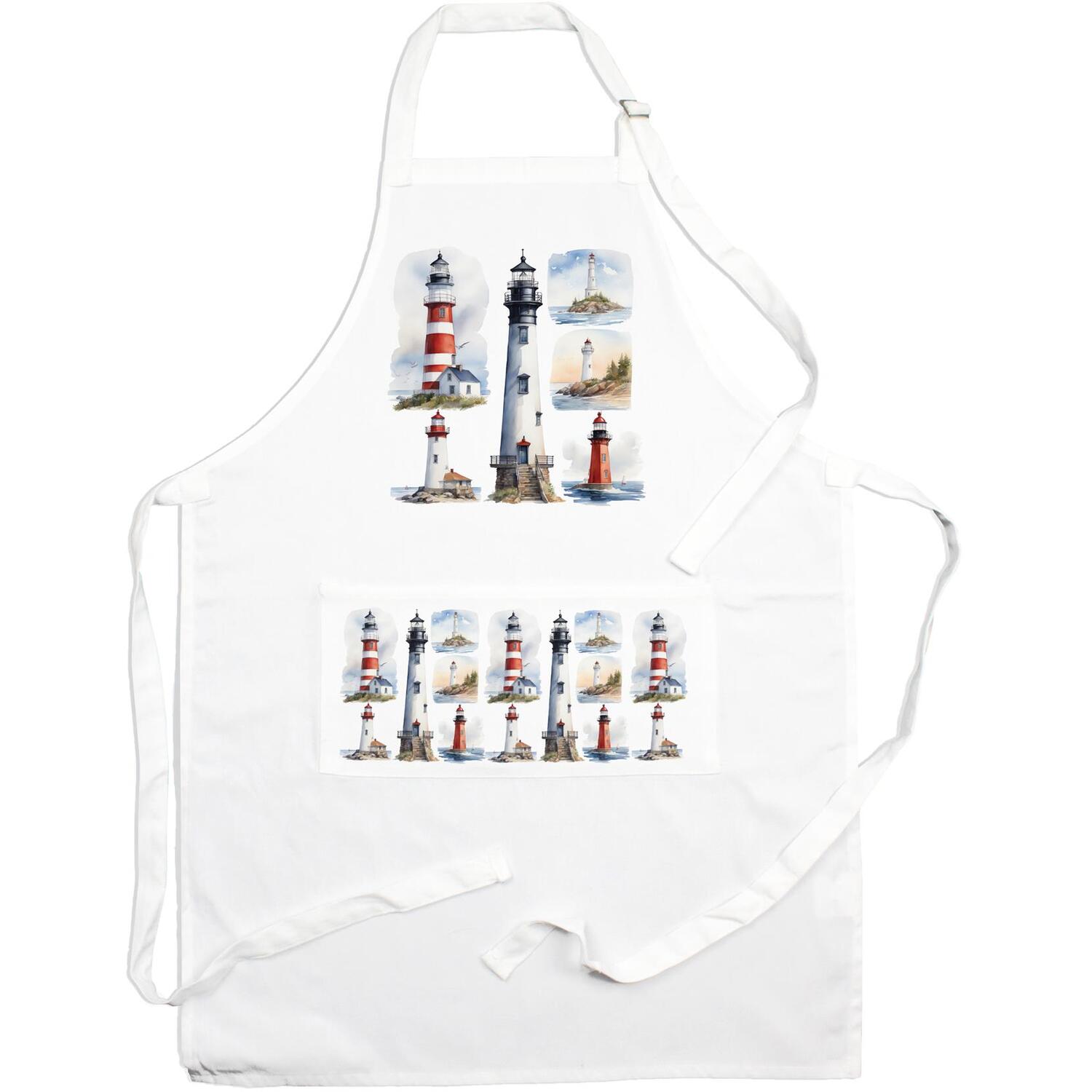 Purely Home Lighthouses Kitchen Apron With Adjustable Ties & Pocket - White - Image 1