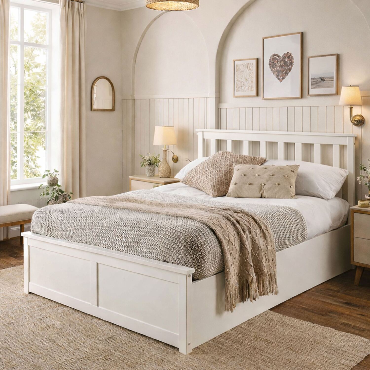 Aspire Hampton Wooden Ottoman Storage Bed Frame, Shaker Style Lift Up Bed, Solid Wood Bedstead - White - Image 1