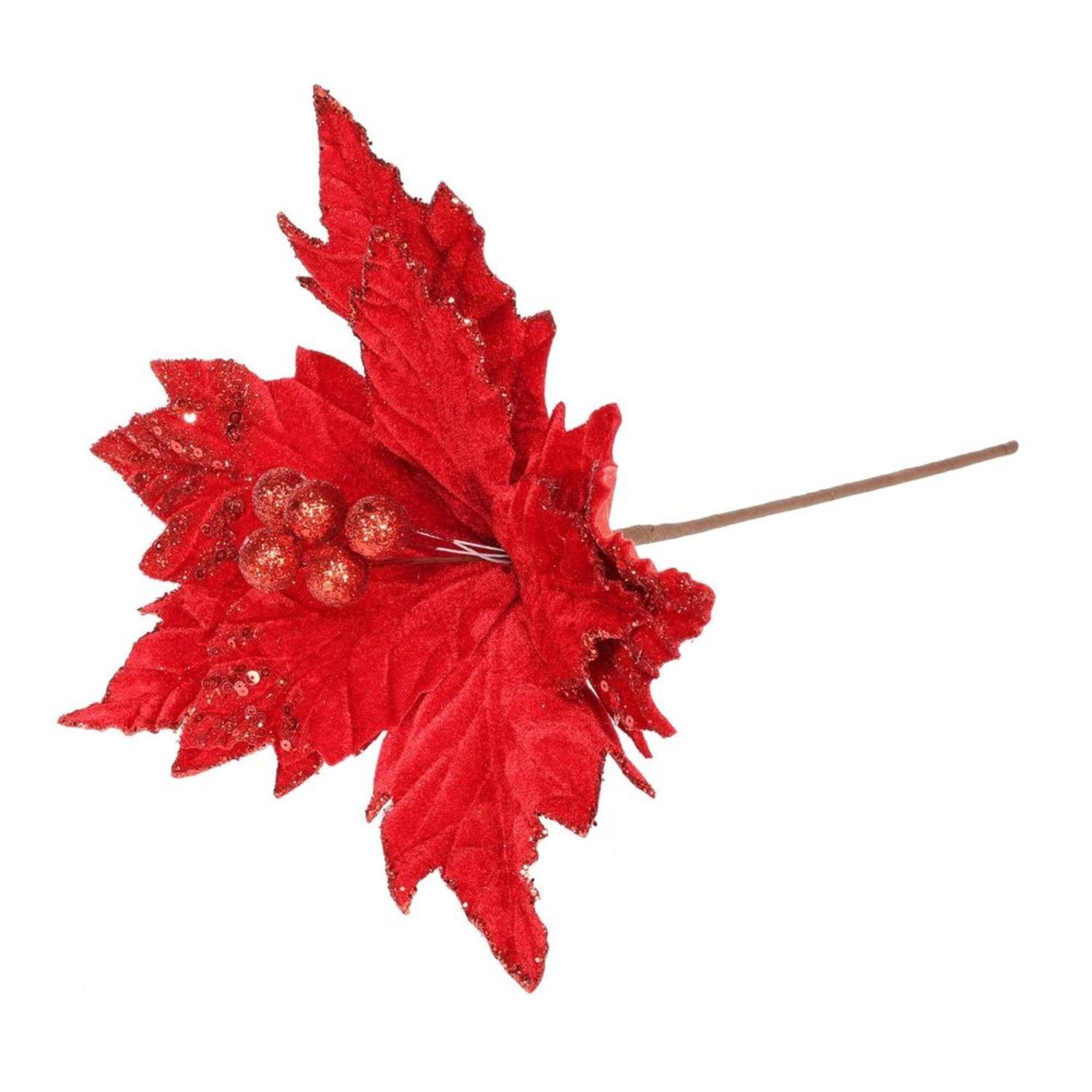 Kdmd Unisex Red Velvet Poinsettia With Glitter Edge Dia28cm 3 Pack - Image 1