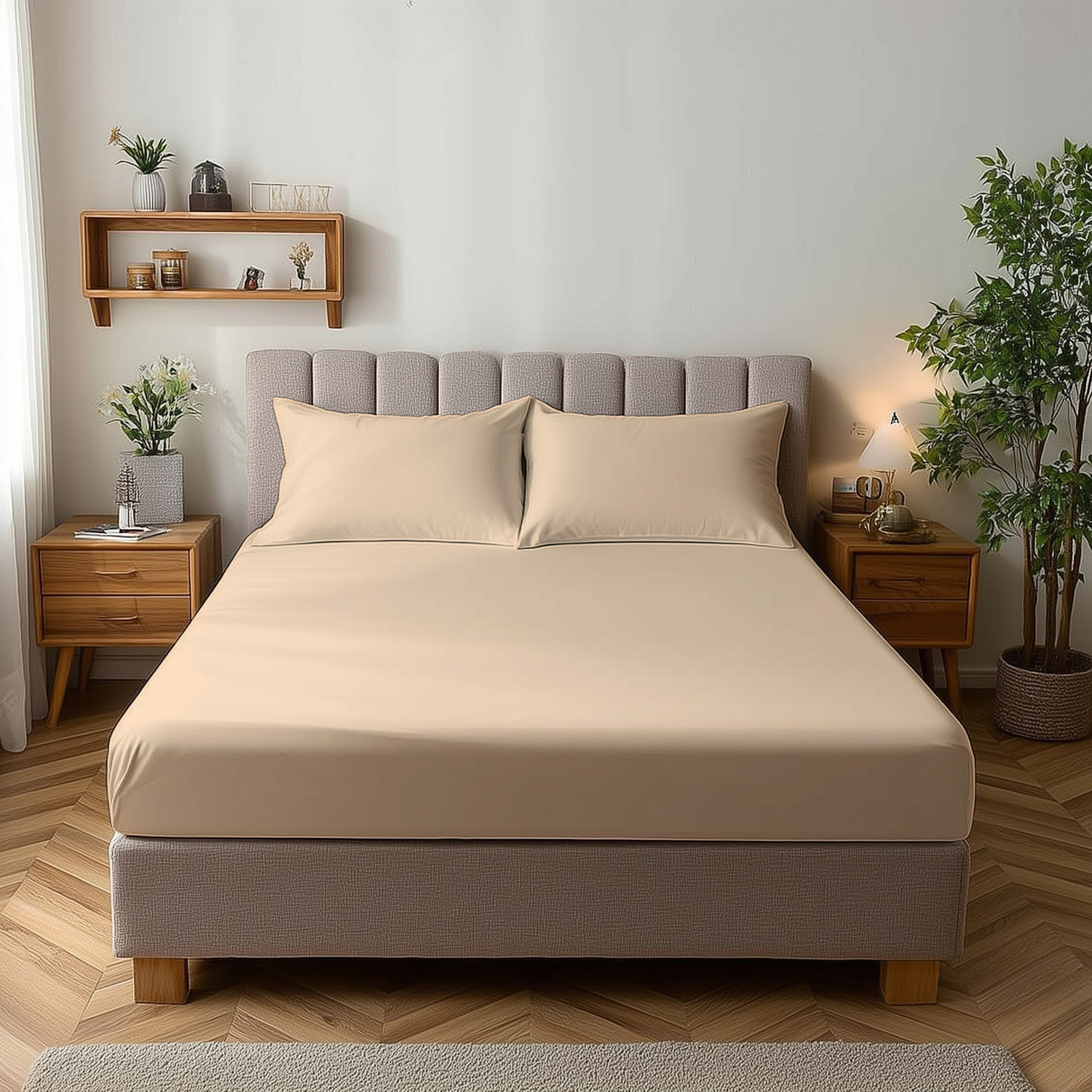 Snug City Microfibre Soft Touch Fitted Sheet 25Cm Skirt Plain Dyed Bed Linen - Cream / Single