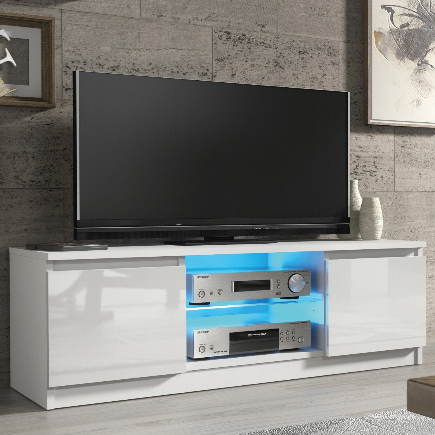 Mex Furniture Ltd Aura Tv Unit & Led A - White With Gloss Doors