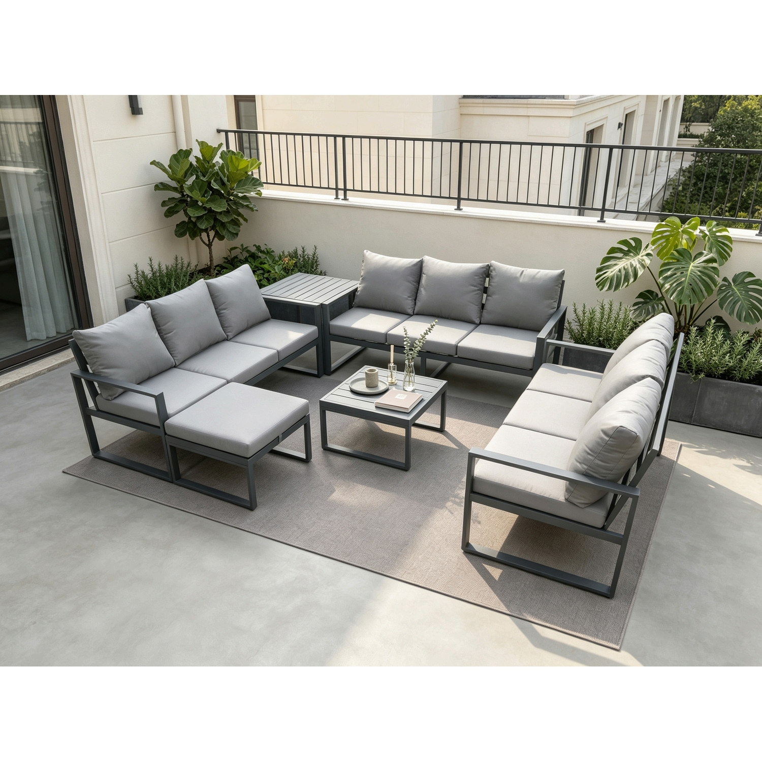 B&Q - Aluminium 10 Seater Outdoor Garden Furniture Set Patio Lounge Sofa With Coffee Table Side Table Big Footstool - Image 2
