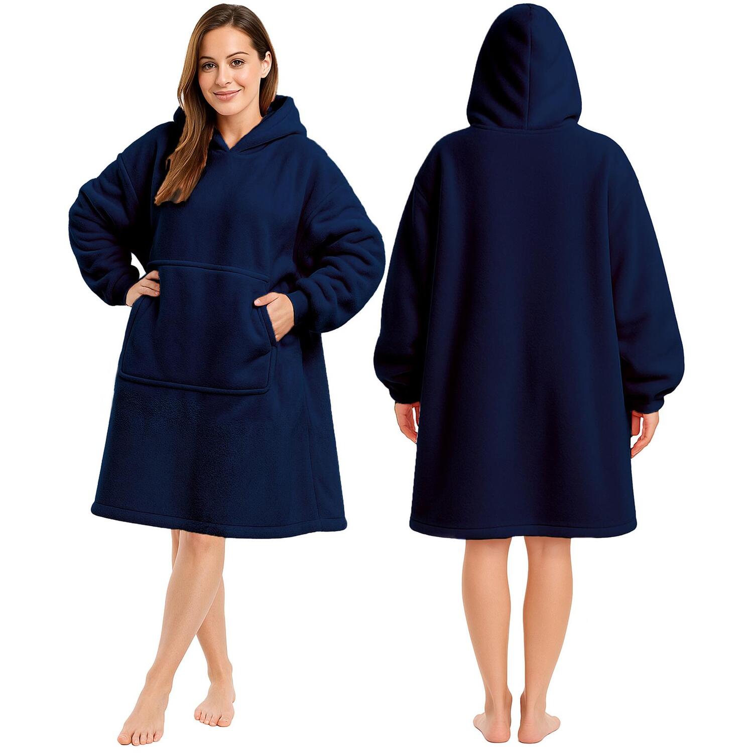 Keplin Oversized Blanket Hoodie - Ultra Soft Fleece (Large) - Navy / Medium