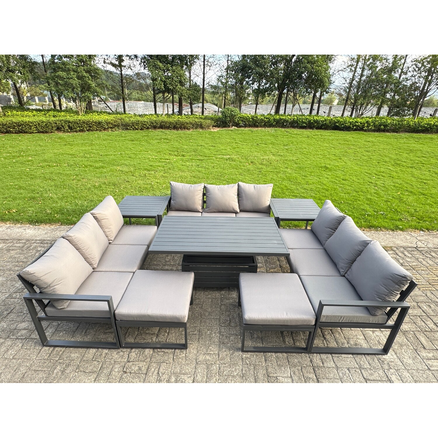 Fimous Unisex Dark Grey Aluminum Modern Patio Conversation Set With Lifting Table, Side Table In Size 2 - Image 2