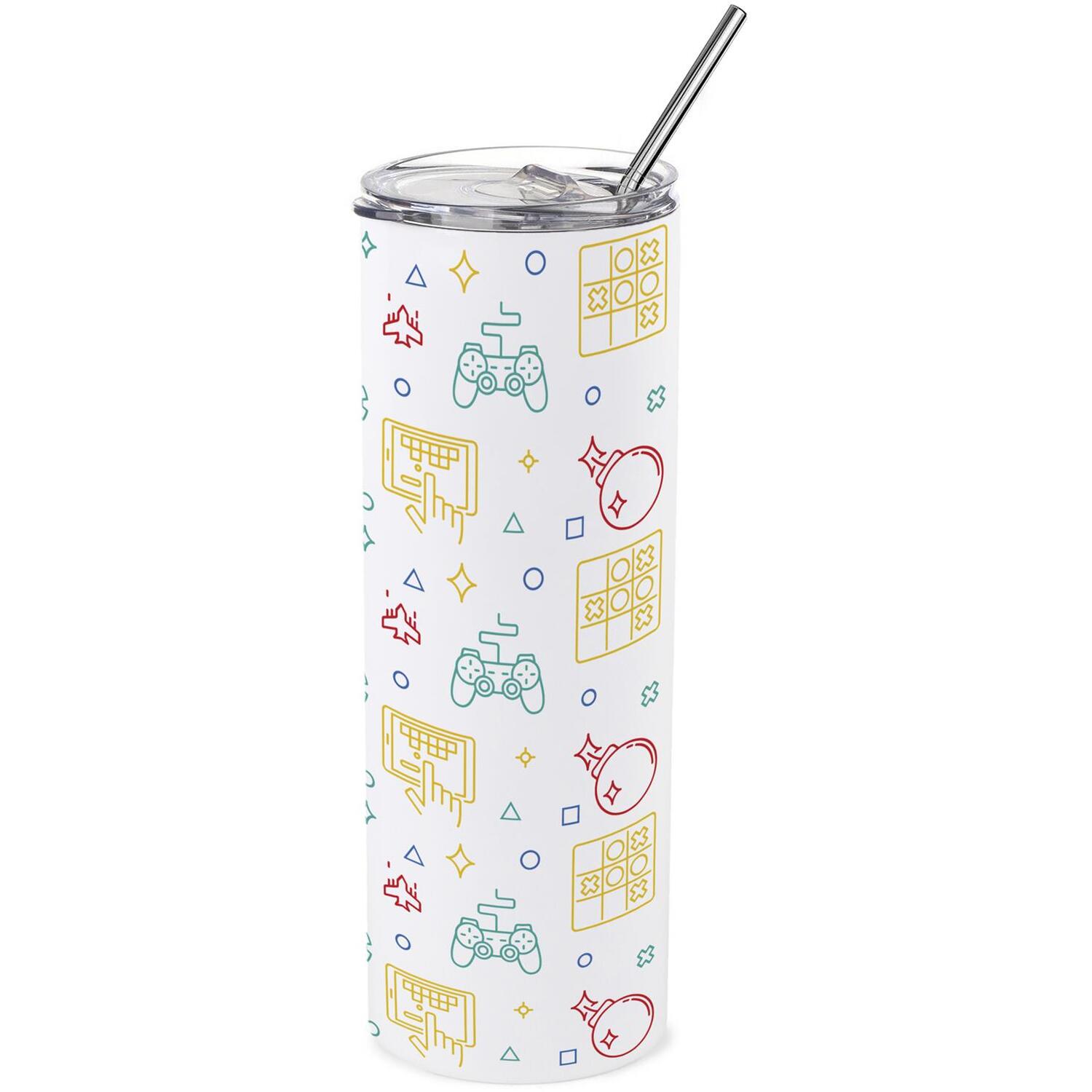 Gaming Icons Travel Flask - Gifts for Gamers Stainless Steel Insulated Cup - Image 2