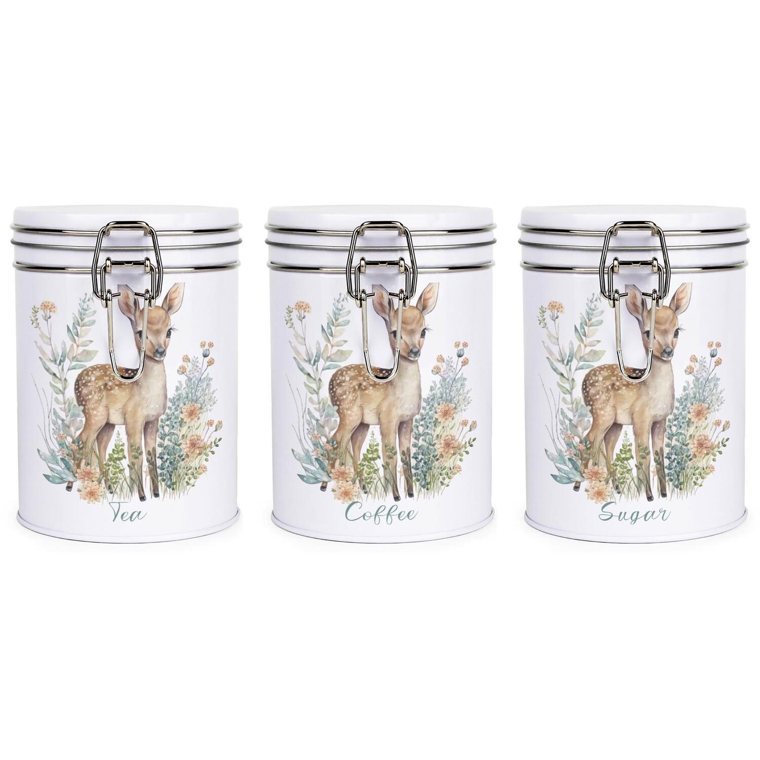 Purely Home Floral Deer Clip-Lid Kitchen Storage Canister Set - Tea, Coffee & Sugar - Image 1
