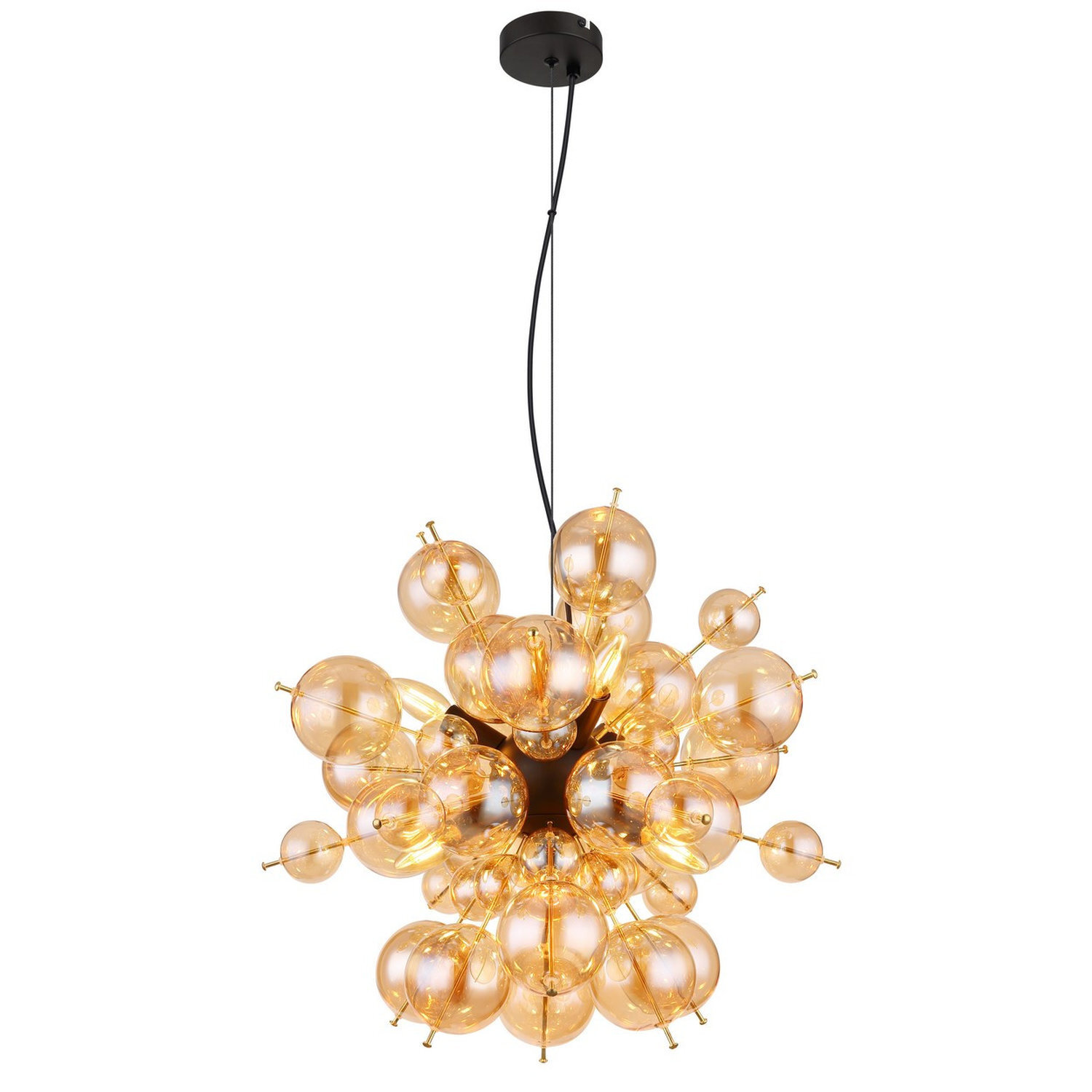 B&Q - Luminosa Udo Globe Pendant Ceiling Light Matt Black Balls Amber Glass Shade 6X E14 - Image 2