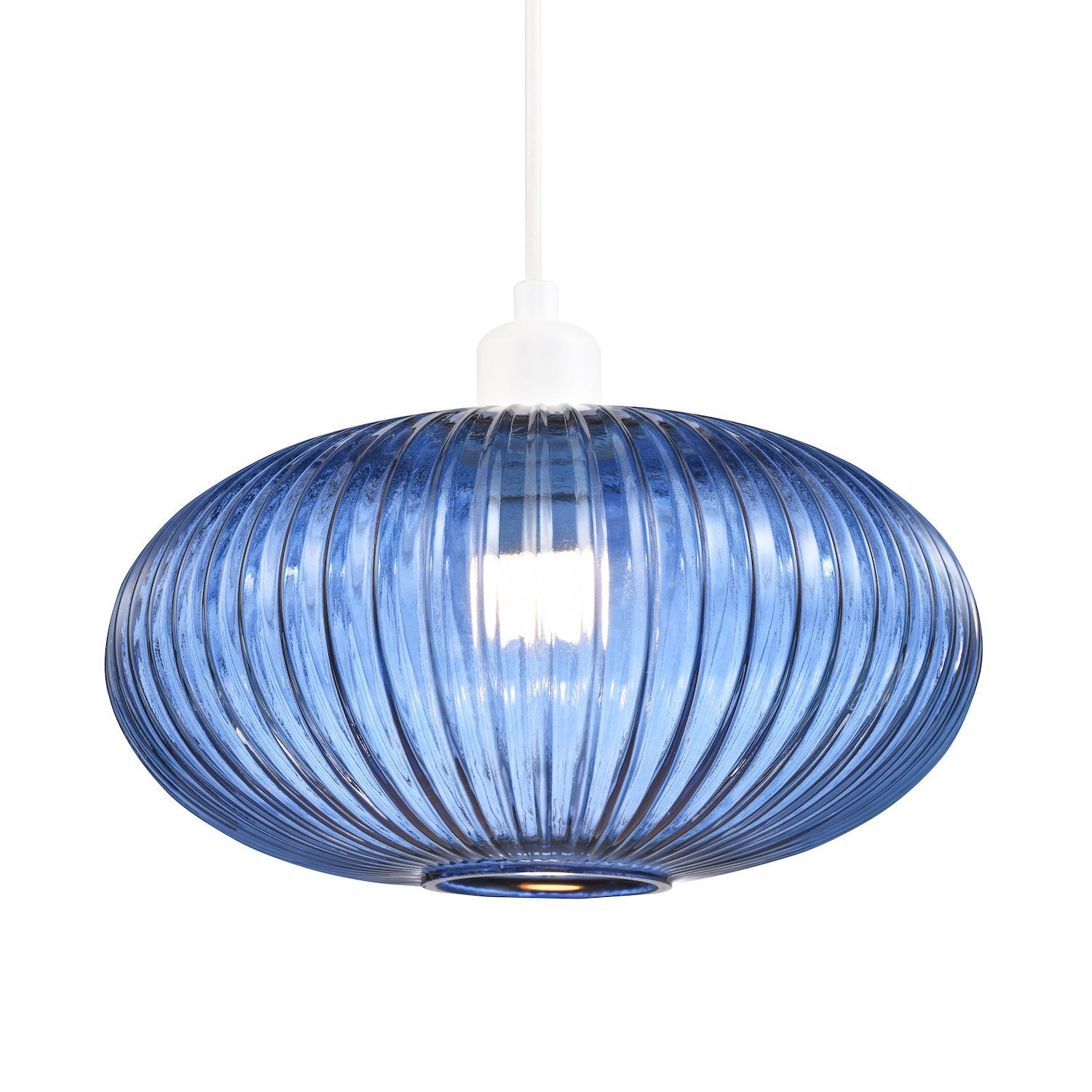 B&Q - Modern Designer Navy Midnight Blue Line Ribbed Glass Oval Pendant Lamp Shade - Image 3