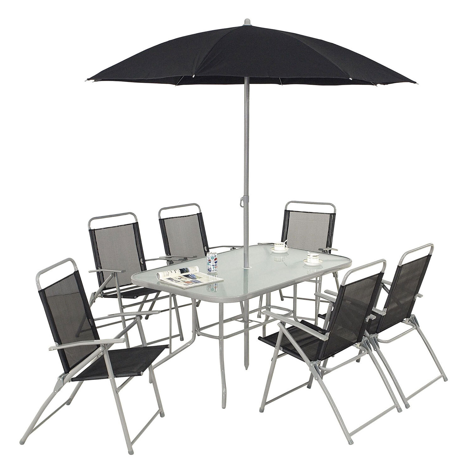 FURN_BBQ - 8 Piece Rectangular Patio Furniture Set - Black & Grey thumbnail