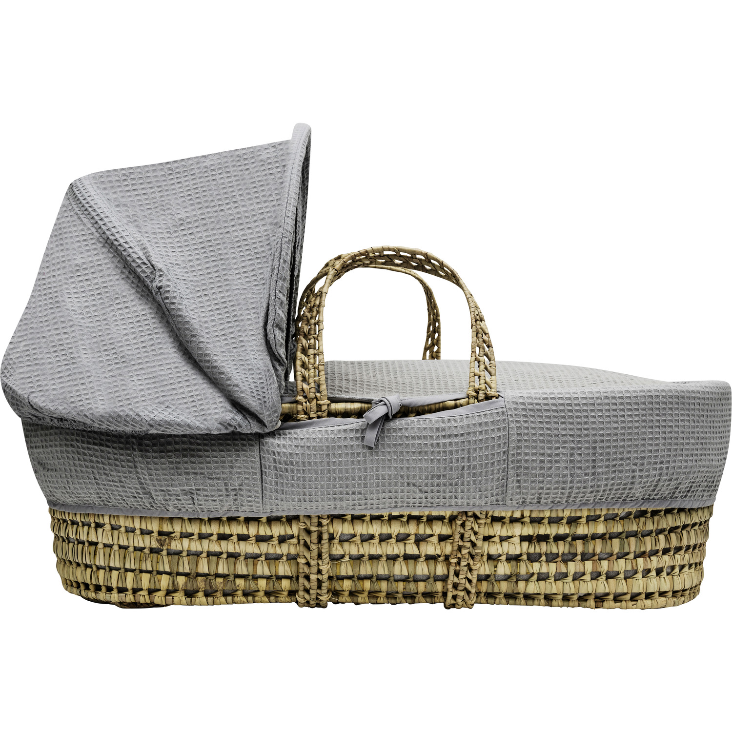 thumbnail image 2 of For Your Little One Baby Moses Basket – White Waffle Bedding, Grey Wicker, Mattress Included 2 of 6