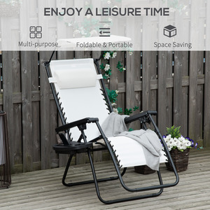 White Outsunny Zero Gravity Garden Deck Folding Chair shot 1337857