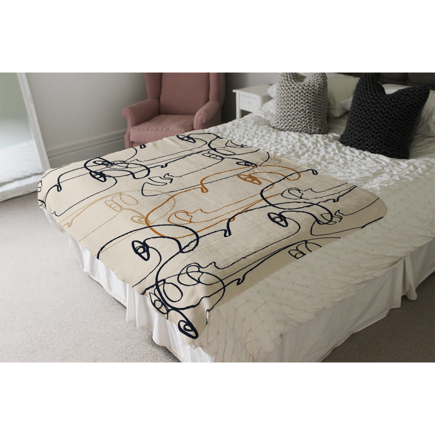 Continuous Line Drawing Of Faces Blanket - Bronze