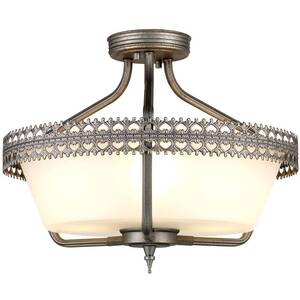 Crown 3 Light Semi Flush Ceiling Pendant Light Iron, E27