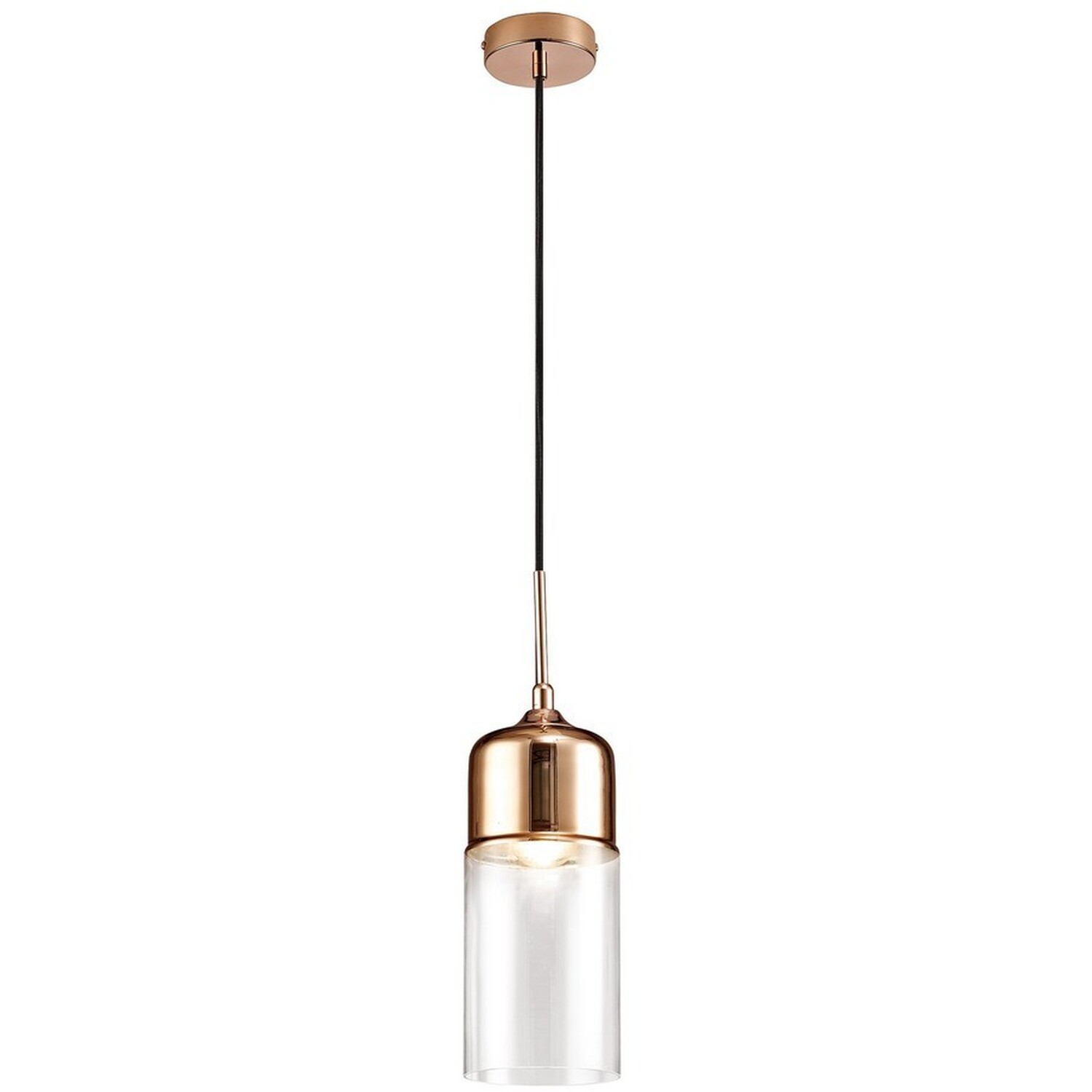 Mia Tube Ceiling Pendant 1 Light E27 Bronze, Clear Glass - Copper