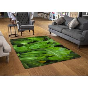 Abstract Background Of Dark Green Leaves Designer Rug