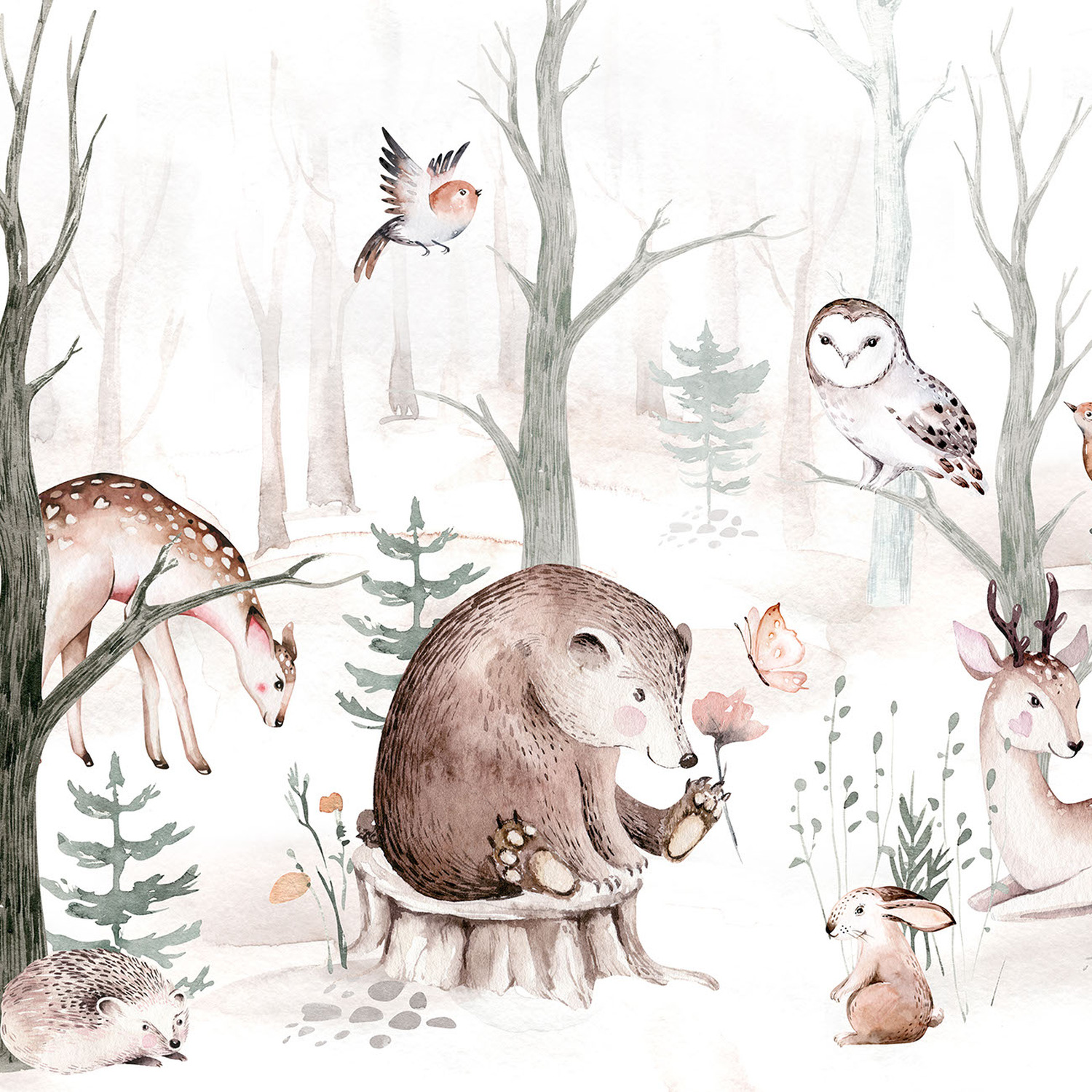 Animal Friends Wall Mural - White