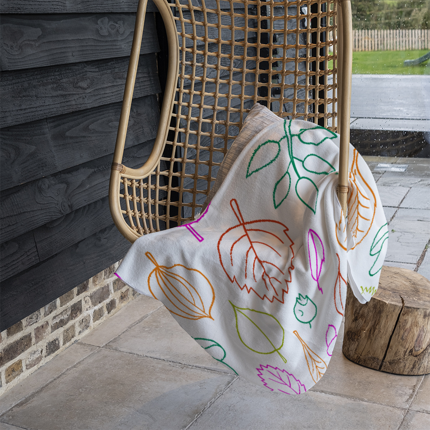 Multi Colour Leaves Illustration Blanket - Pink