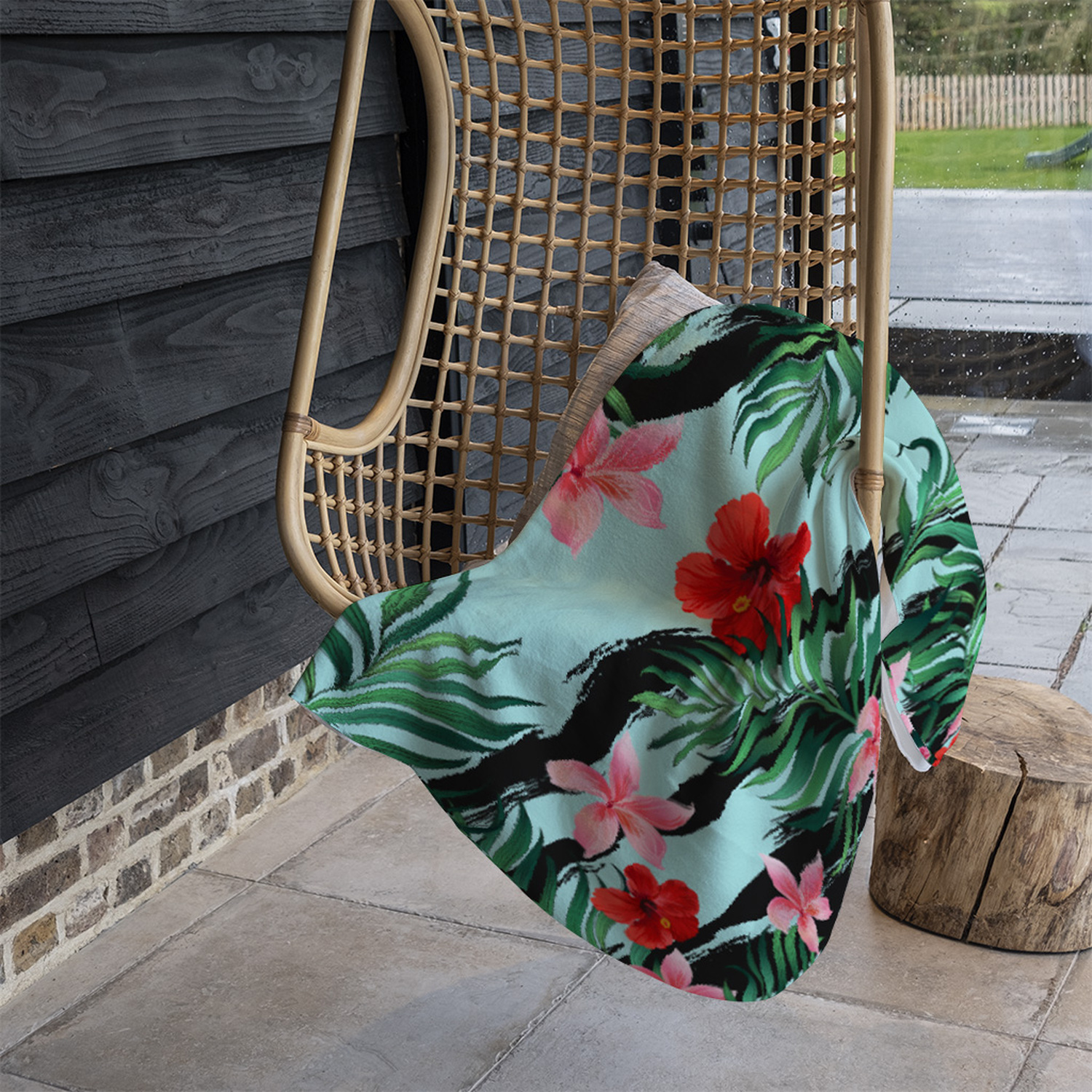 Red  Pink Tropical Plants Blanket - Green