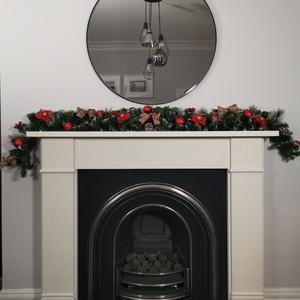 Red Dressed Christmas Garland With Bows And Red Baubles