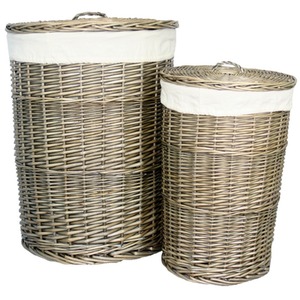Antique Wash Round Laundry Basket with Off White Lining