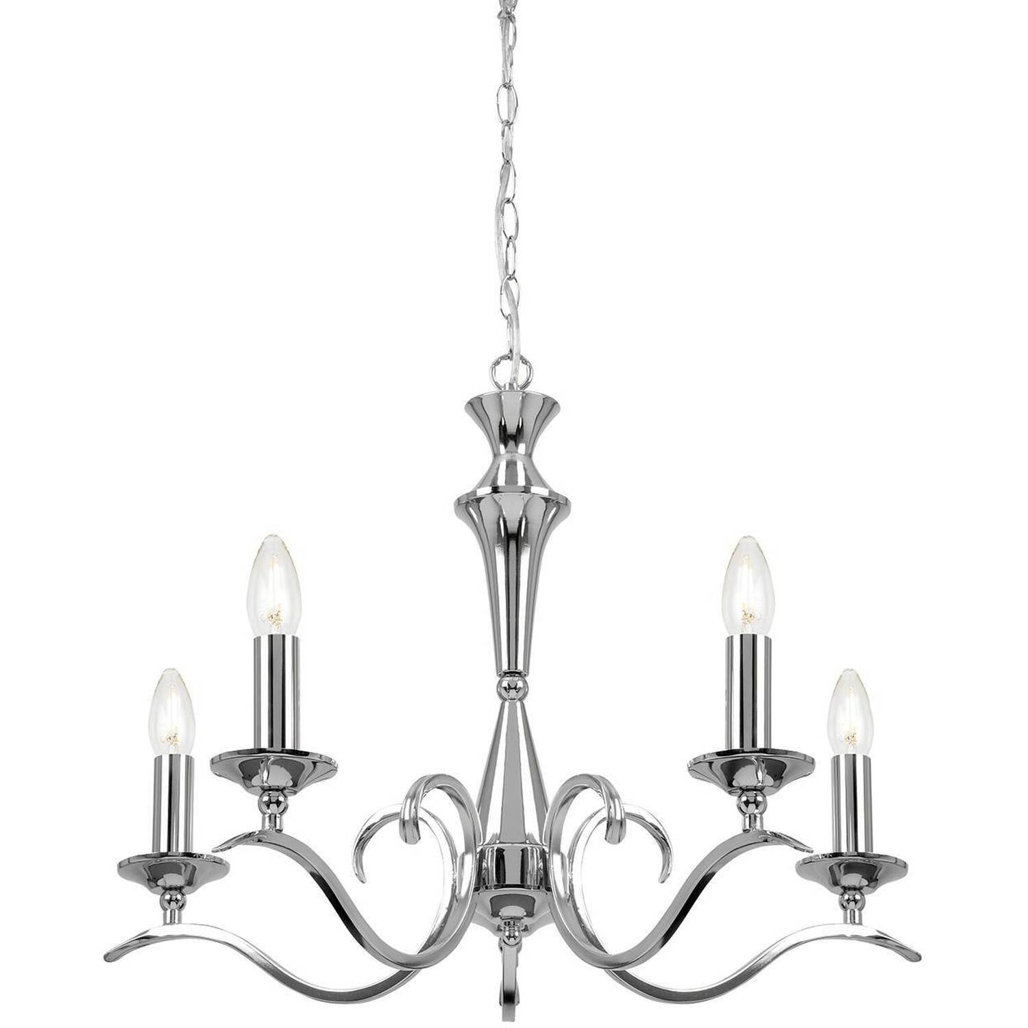 Kora 5 Light Multi Arm Ceiling Pendant Candle Chrome, E14 - Chrome