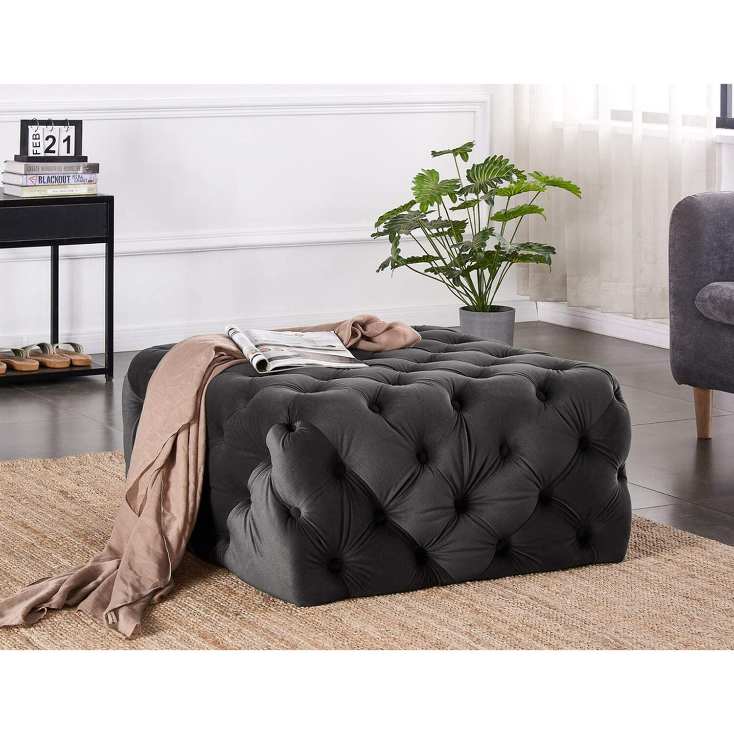 Melia Square Lux Pouffe Single - Charcoal