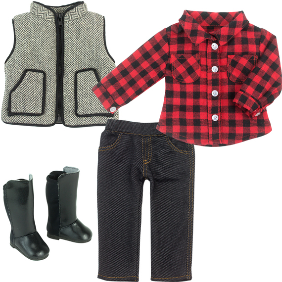 Sophias by Teamson Kids Doll Shirt, Jeggings, Vest, and Boots Set for 18
