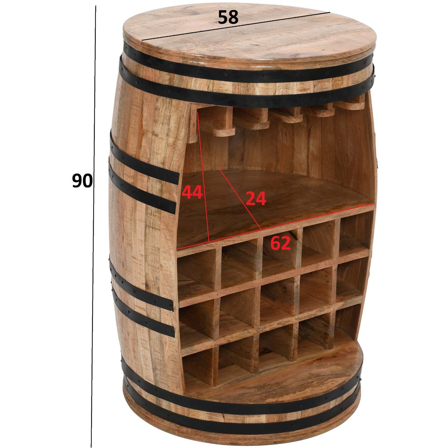 Natural Solid Dark Mango Wood Barrel Wine Sideboard - Brown