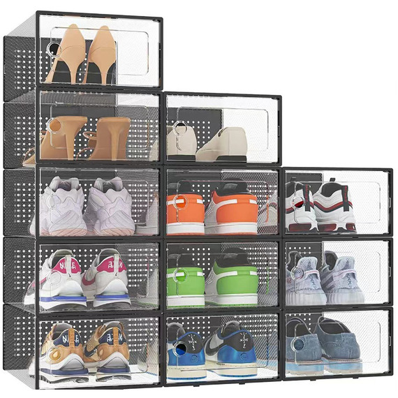 12 Pack Foldable Shoe Storage Boxes Cabinet Clear Plastic Organizer