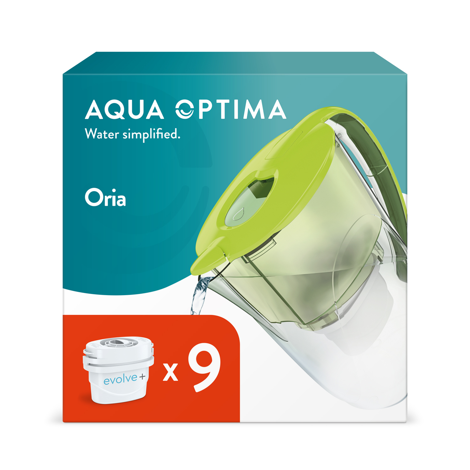 Image of Oria Water 2.8L Filter Jug - Green / 9 pack