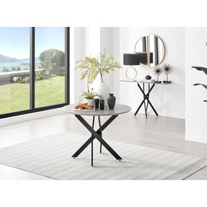 Black Novara Grey Concrete Black Leg Round Dining Table 4 Milan Black Leg Chairs shot 3531779