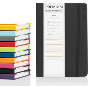 A5 Hardback Lined Notebook Ruled Notepad Notes Journal