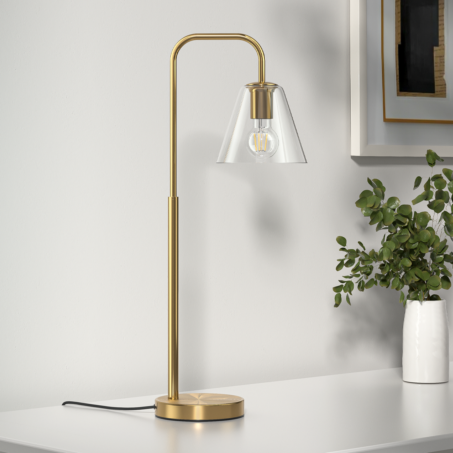 Image of Golden Bedside Arc Table Lamp with&hellip;
