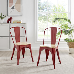 Red Colton Stackable Tolix Style Industrial Metal Kitchen Dining Chair Wood Seat shot 4116930