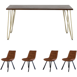 Dallas Rectangular Dark Mango Wooden Dining Table Set With 4 Chairs