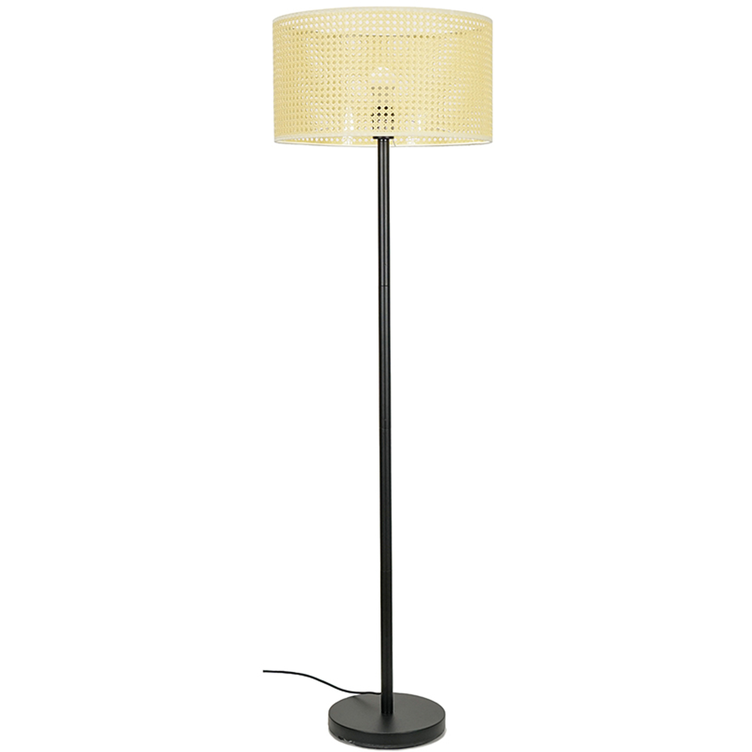 Charlie Floor Lamp With Natural Wicker Shade - Black