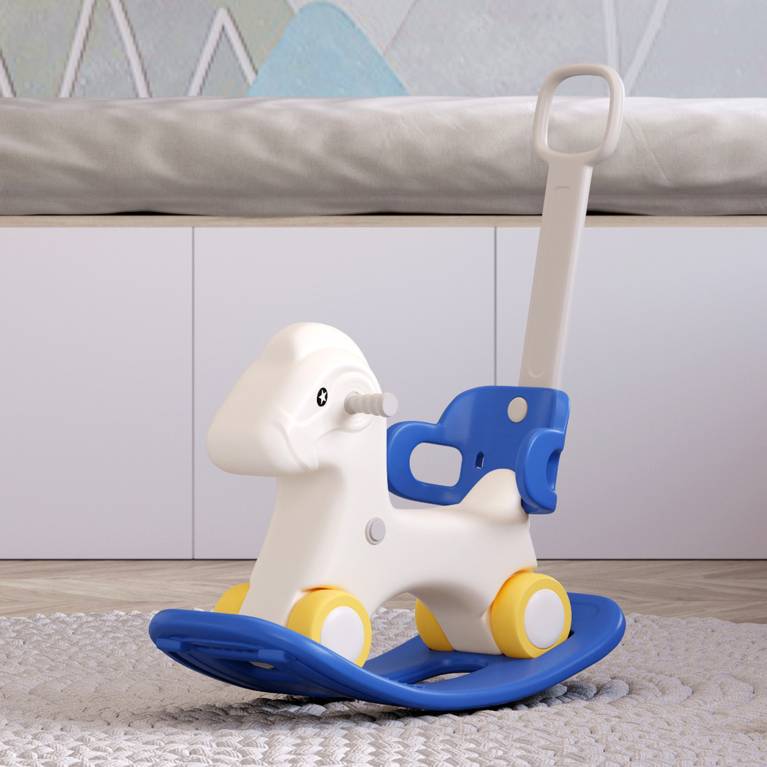 Kids 2-in-1 Plastic Ride-On Rocking Horse - Blue
