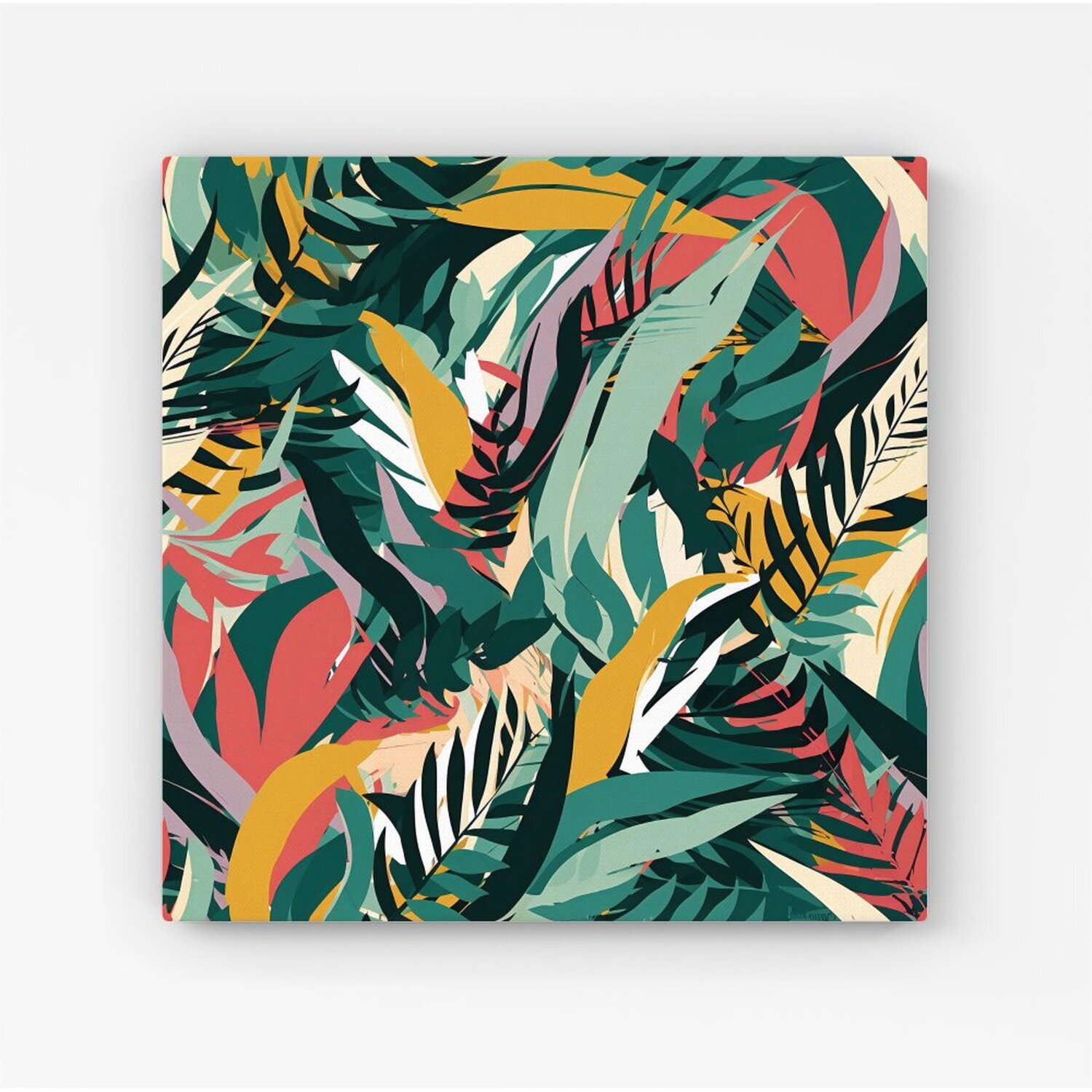 Warren Reed - Designer - Coloured Tropical Leaves Canvas Print - Green / 101.6cm thumbnail