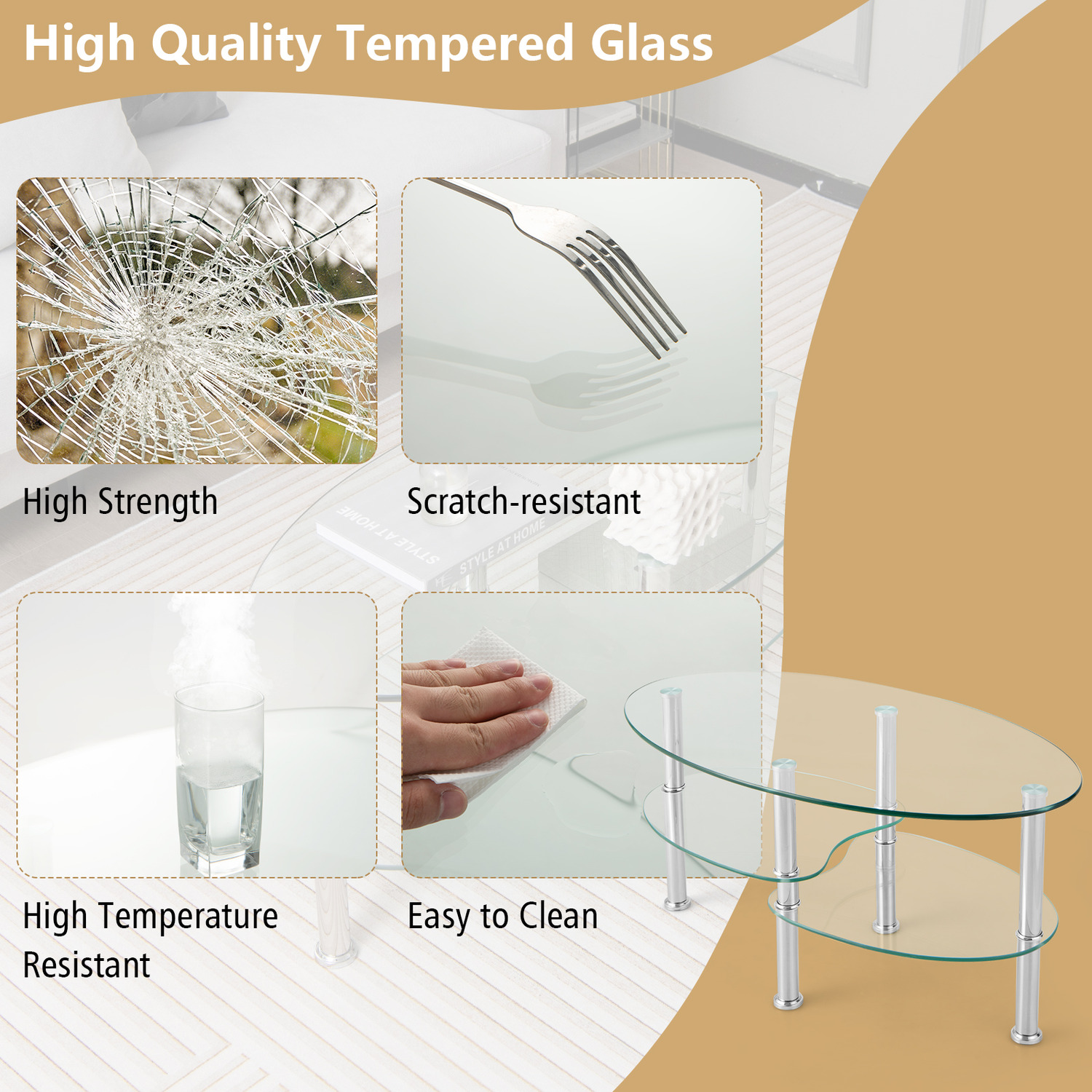 3-tier Tempered Glass Coffee Table - Silver