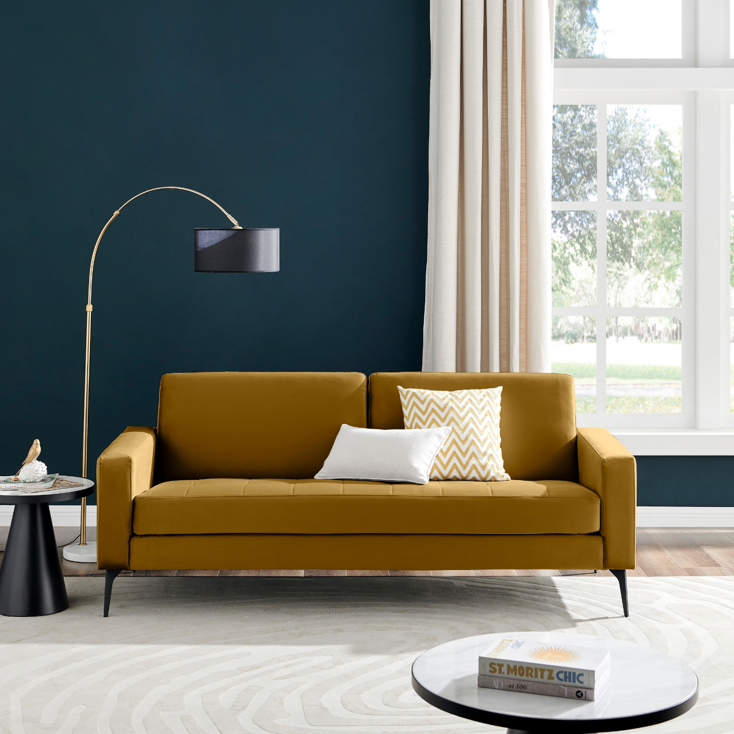 Ralph Modern Velvet Upholstered 3 Seater Sofa - Mustard Yellow