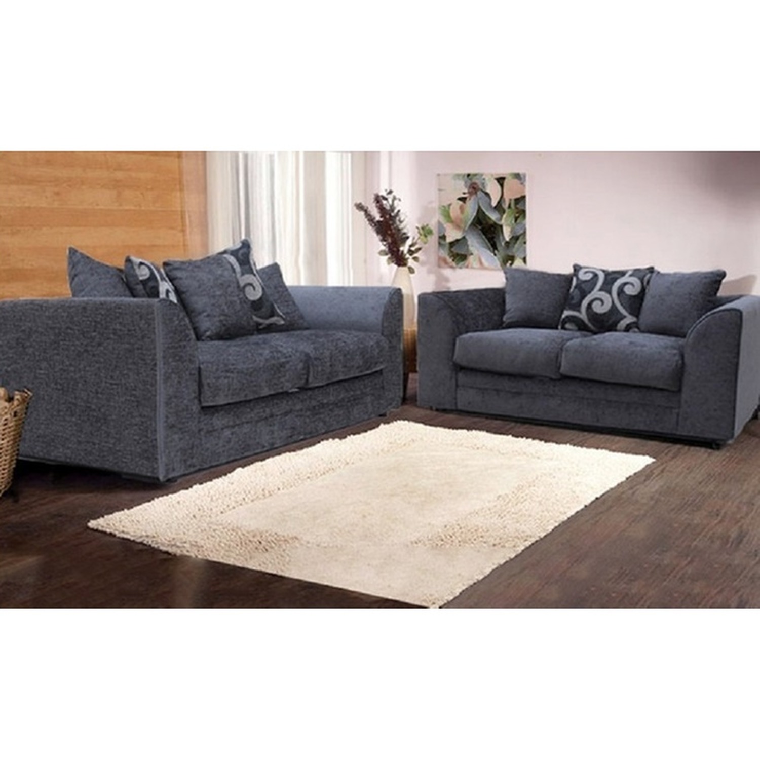 Dynasty Chenille Fabric 3 And 2 Seater Sofa Set