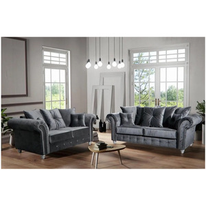 Grey / 190cm Kashmir 3 and 2 Seater Plush Velvet Grey shot 5407946