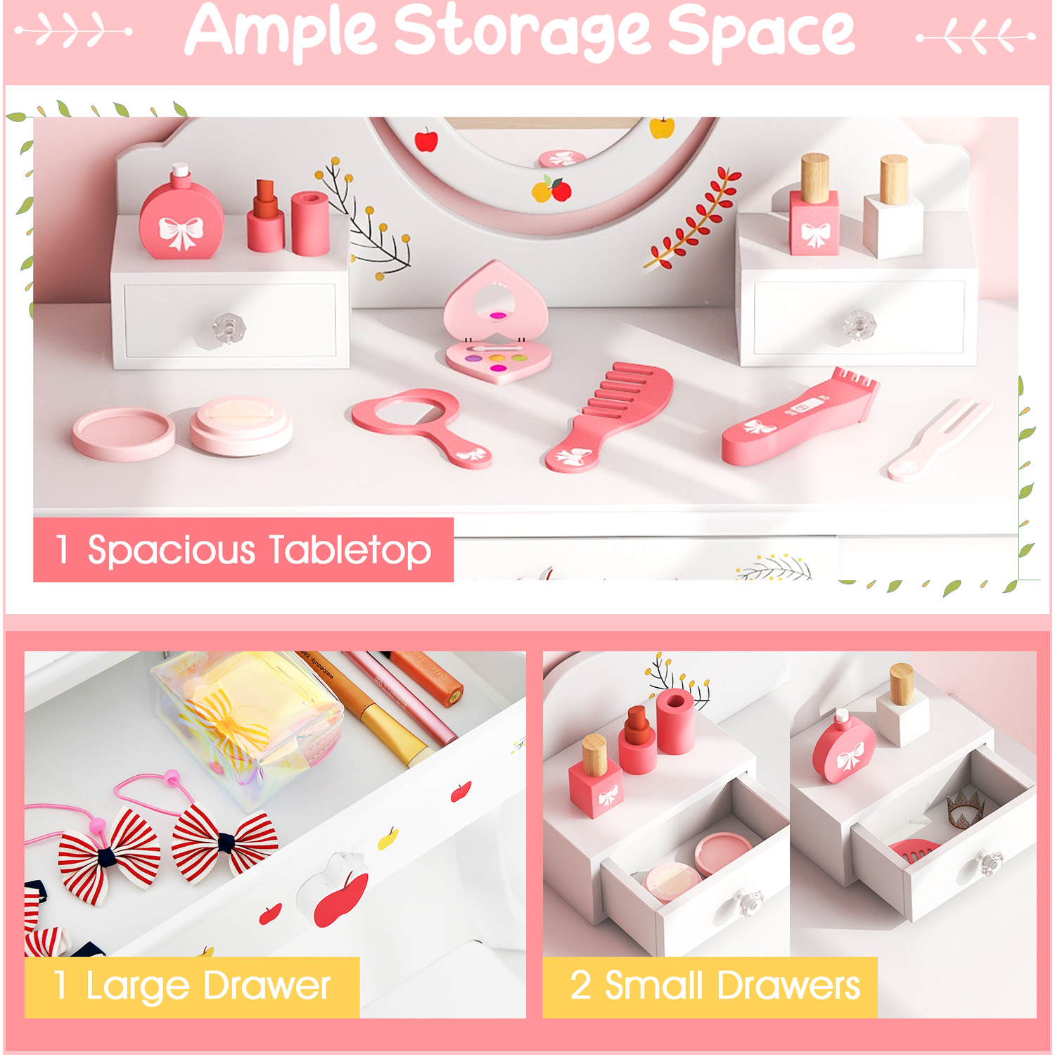 Kids Vanity Set Makeup Dressing Desk - White
