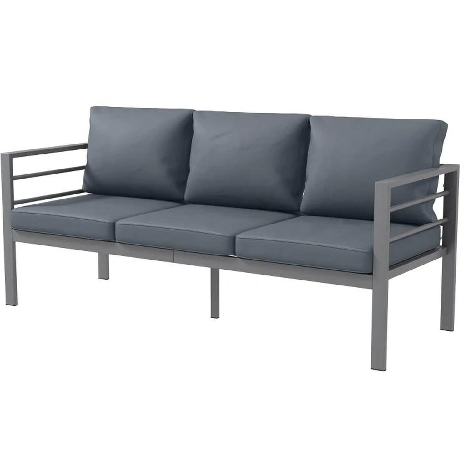 Aluminium Three Seater Garden Bench With Cushions - Grey
