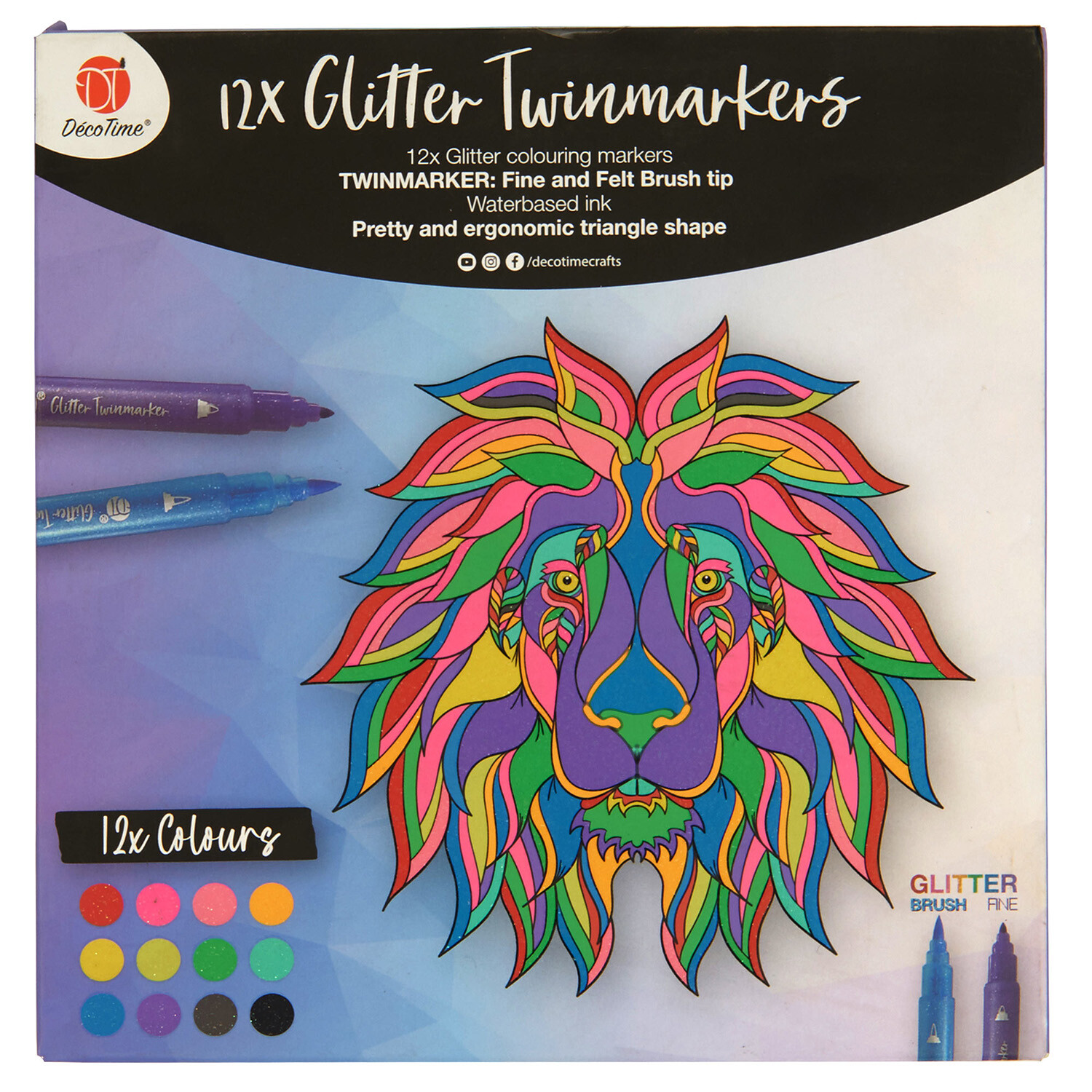 Decotime Pack Of 12 Glitter Twin Markers