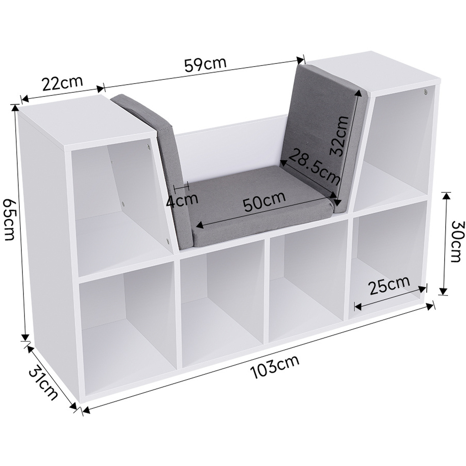 Kids Bookcase With Cozy Reading Seat - White