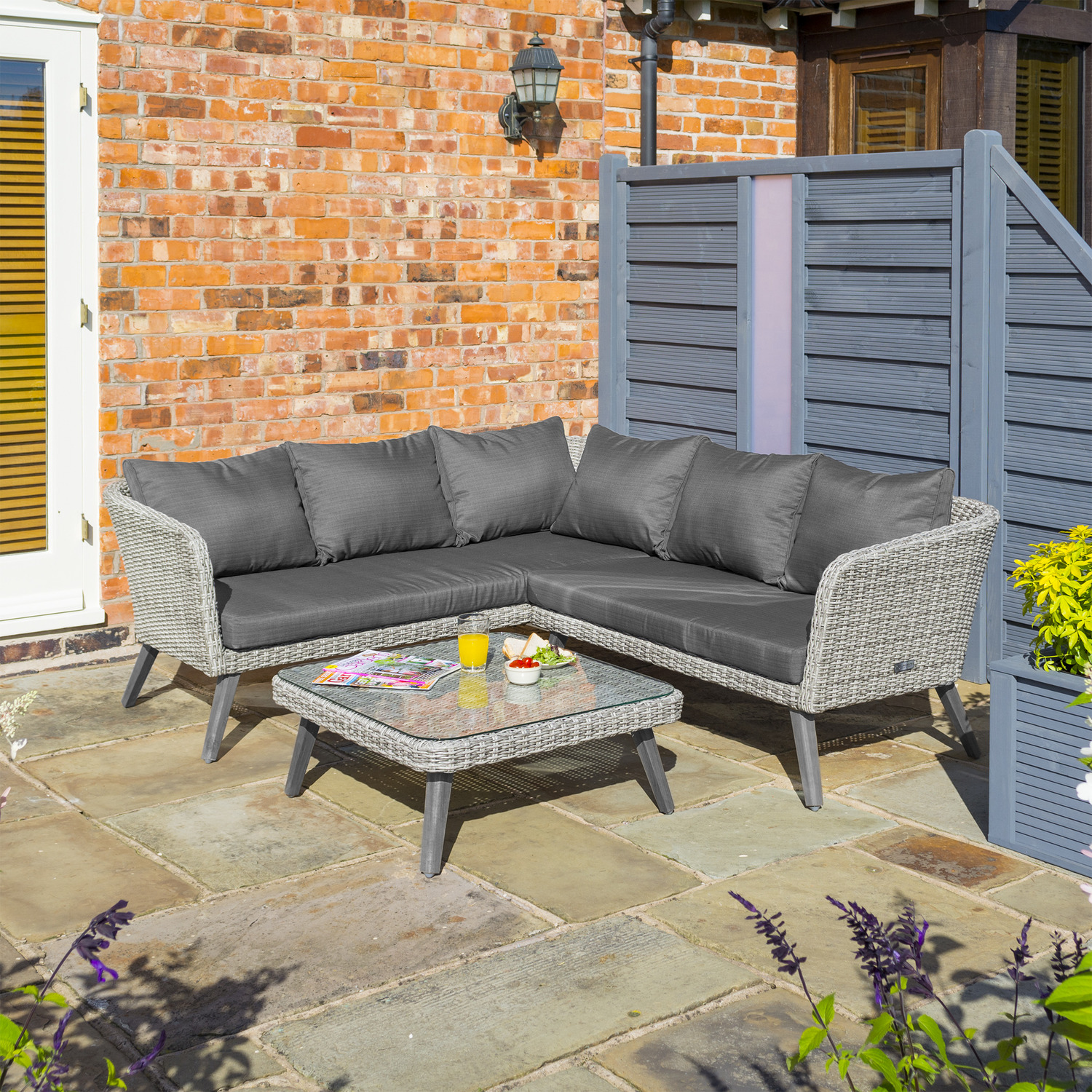 Hanoi Corner Rattan Sofa Set - Grey